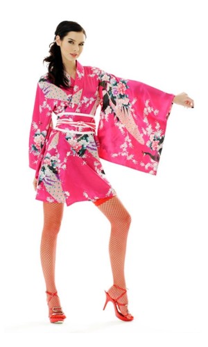 Kort Rosa Kimono Kjole