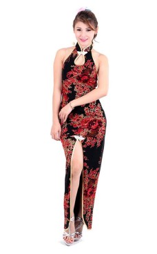 Stilig Svart Asiatisk Kjole